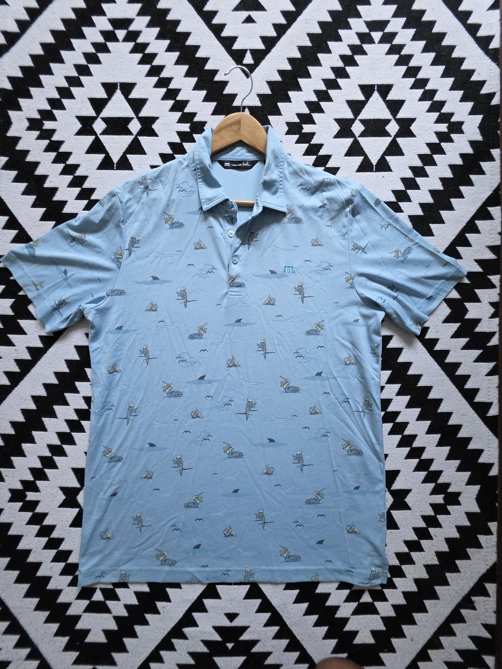 Travis Mathew Light Blue Polo with Nautical Print L